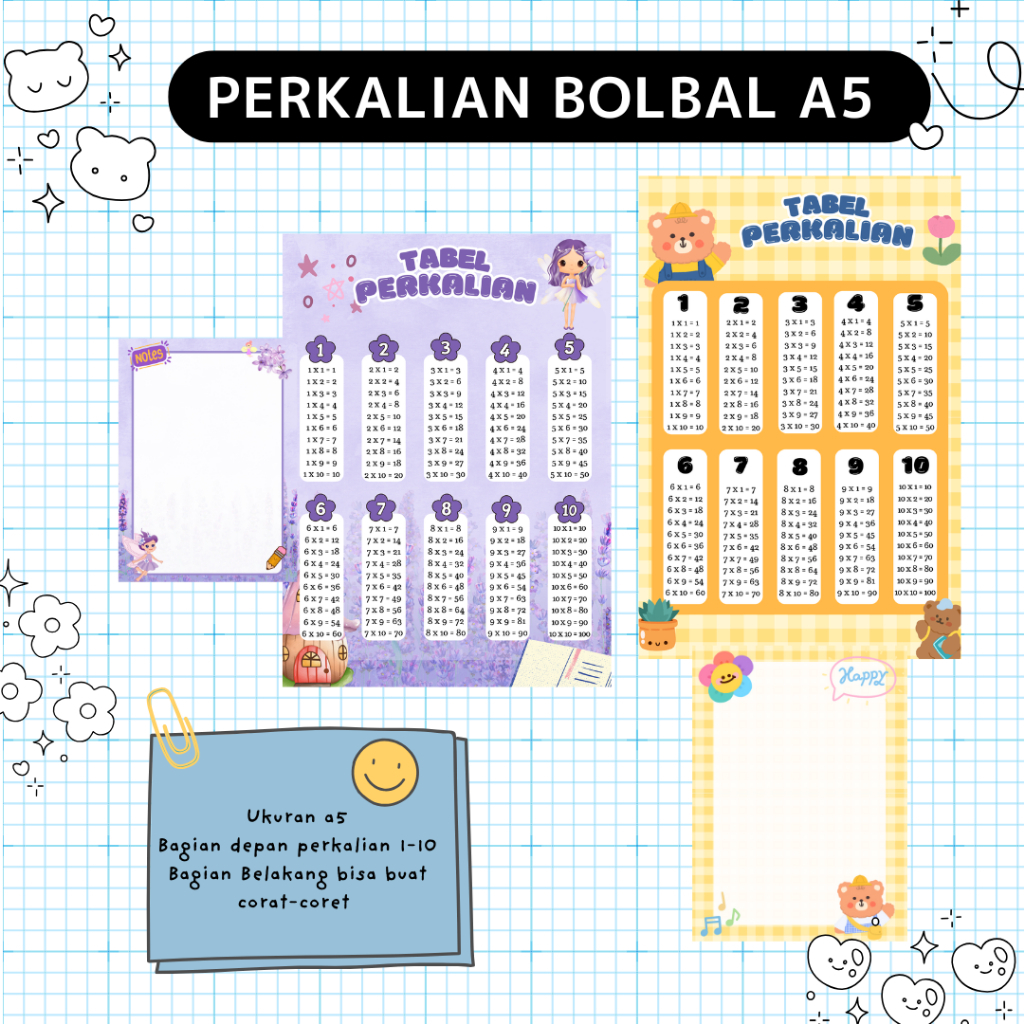 Tabel Perkalian Bolbal A5 / Tabel Perkalian 1-10 Gratis Spidol