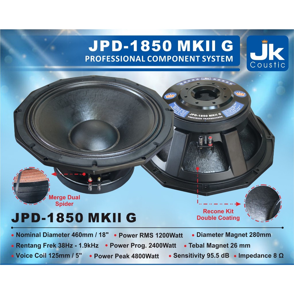 Speaker JPD-1850 MK II G Jk Coustic speaker 18 in double spider