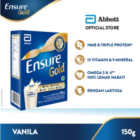 

PROMO HARI INI!!! 1 BOX Ensure Gold HMB Vanila 150 g - Nutrisi Dewasa Rendah Laktosa