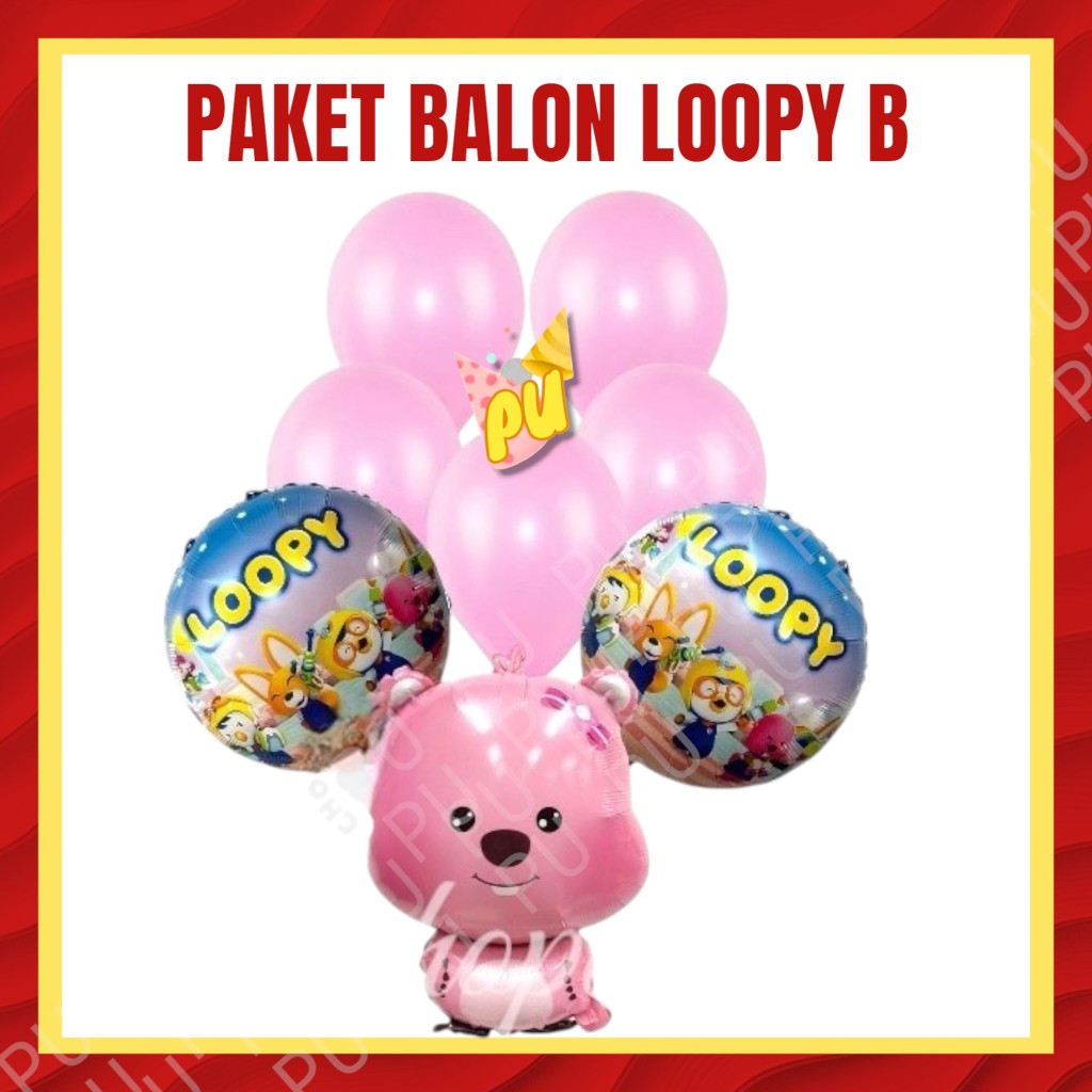 Paket Balon LOOPY PORORO B / Dekorasi Ulang Tahun Balon Pororo Loopy