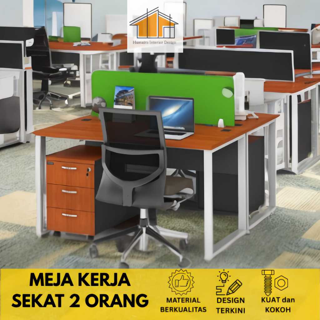 Humaira Interior Meja Kerja Sekat 2 Orang / Meja Kantor Karyawan / Workstation Office Minimalis Mode