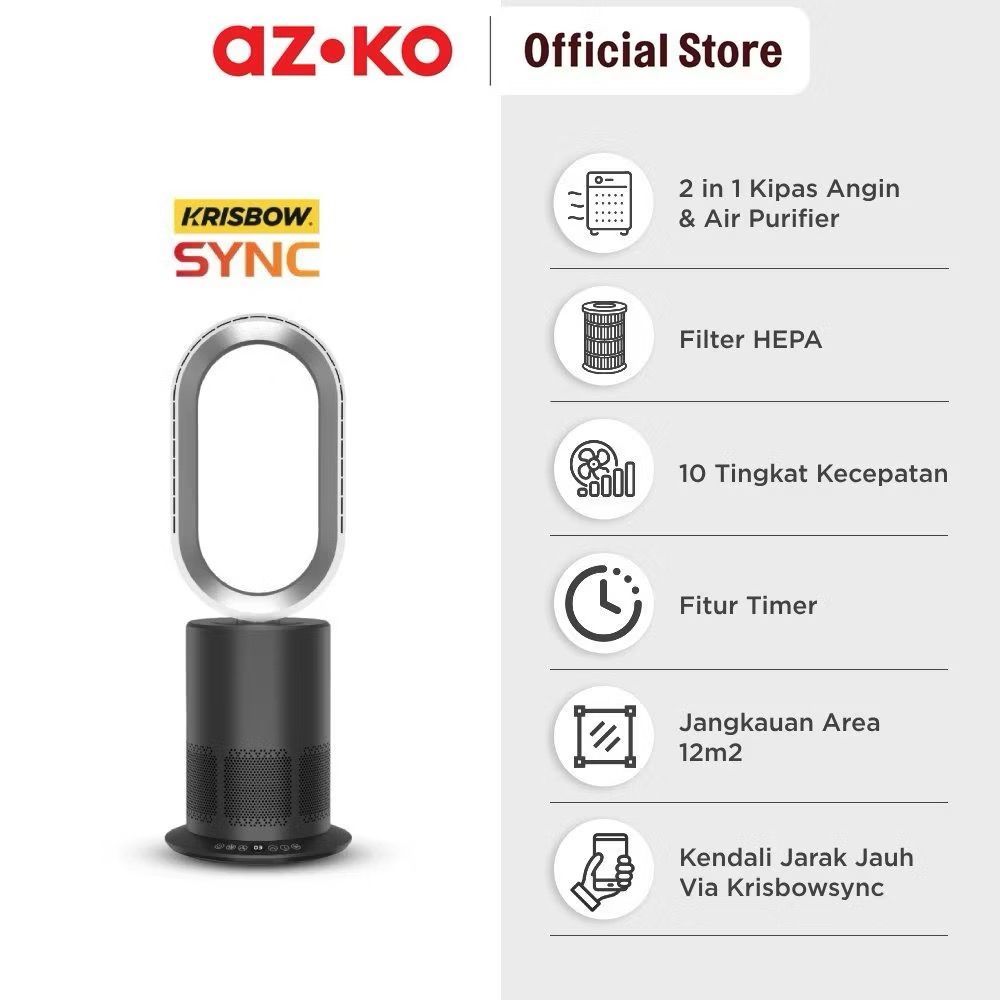 BATAM Klaz Kipas Angin Bladeless Tower Fan Tanpa Baling Portable with Hepa Air Purifier AZKO Krisbow