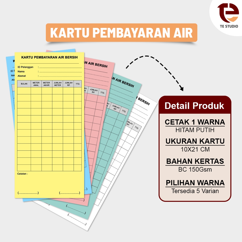 

Kartu Pembayaran Air Bersih - Kartu Tagihan Iuran Air Warga Ukuran 10x21cm - Kartu Tagihan Air Bersih Cocok untuk RT, RW, Desa, Perumahan