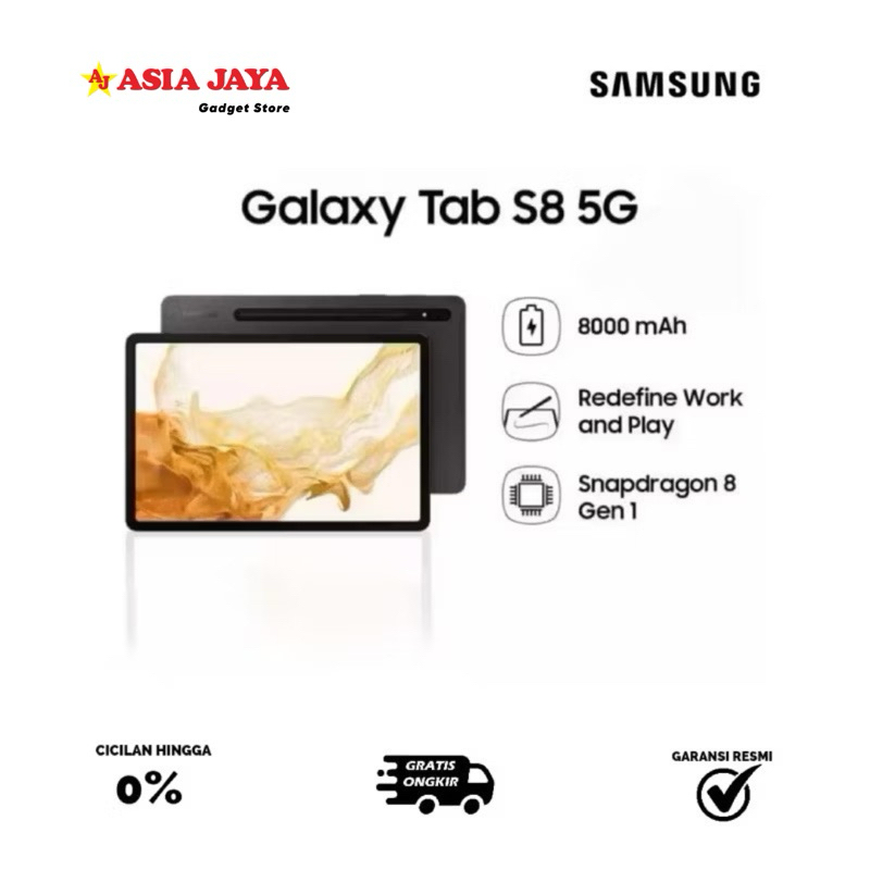 [Ex Display] SAMSUNG GALAXY TAB S8 5G Ram 8/128GB Kelengkapan Fullset Original Garansi Resmi SAMSUNG