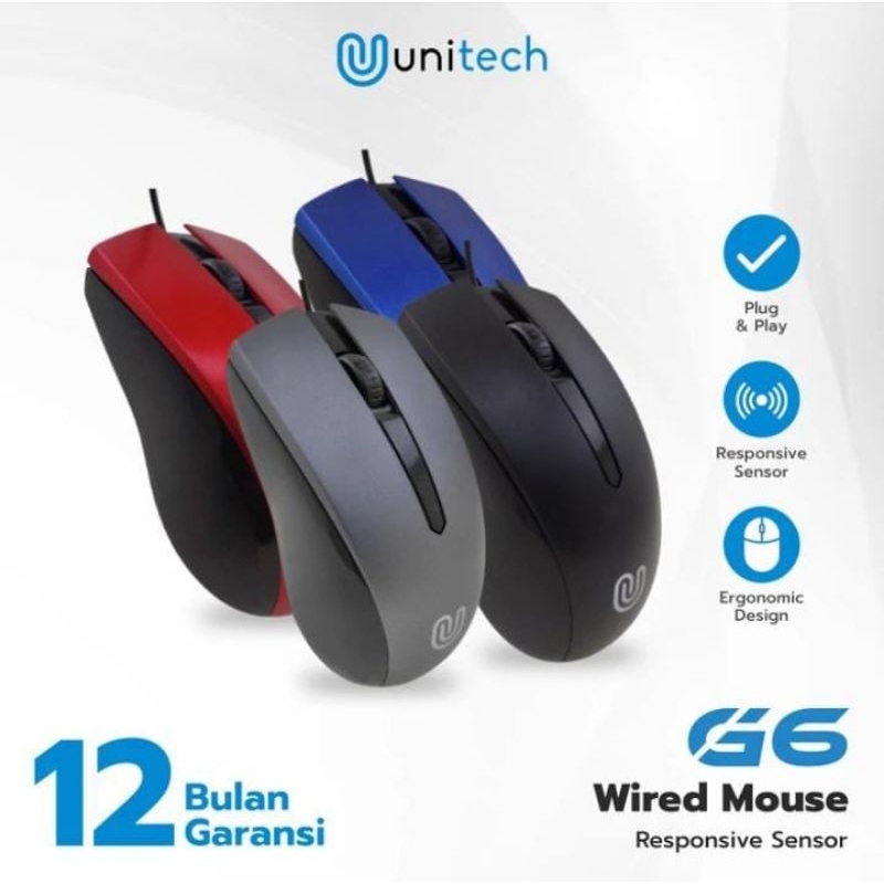 Optical Mouse Kabel USB G5 Unitech Wired USB 1000DPI - Hitam