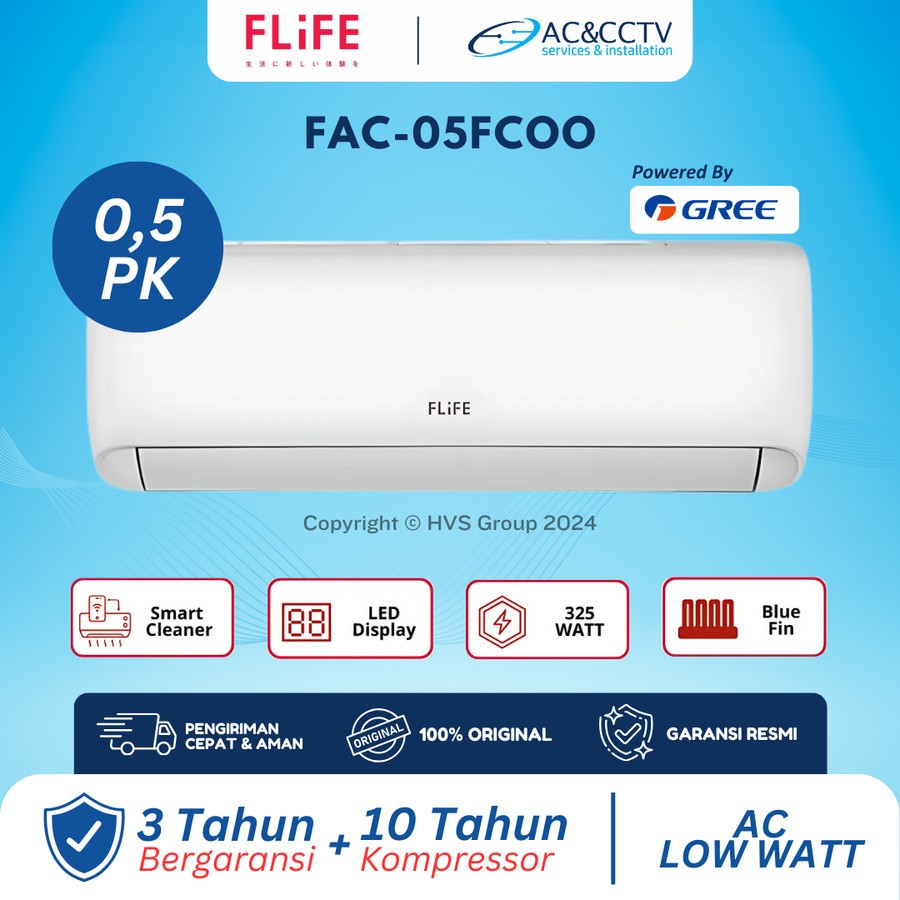 FLIFE AC LOW WATT 1/2PK - Hemat Listrik - Self Diagnosis -Auto Clean - 325 watt - 0.5PK - FAC-05FCOO