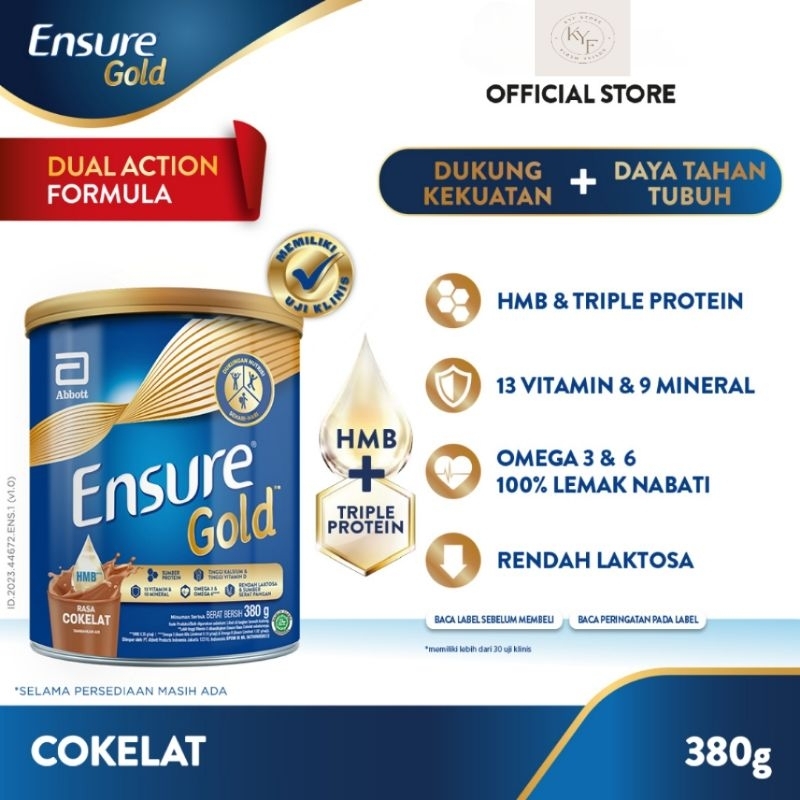 

Ensure Gold HMB Cokelat 380g - Nutrisi Dewasa Rendah Laktosa