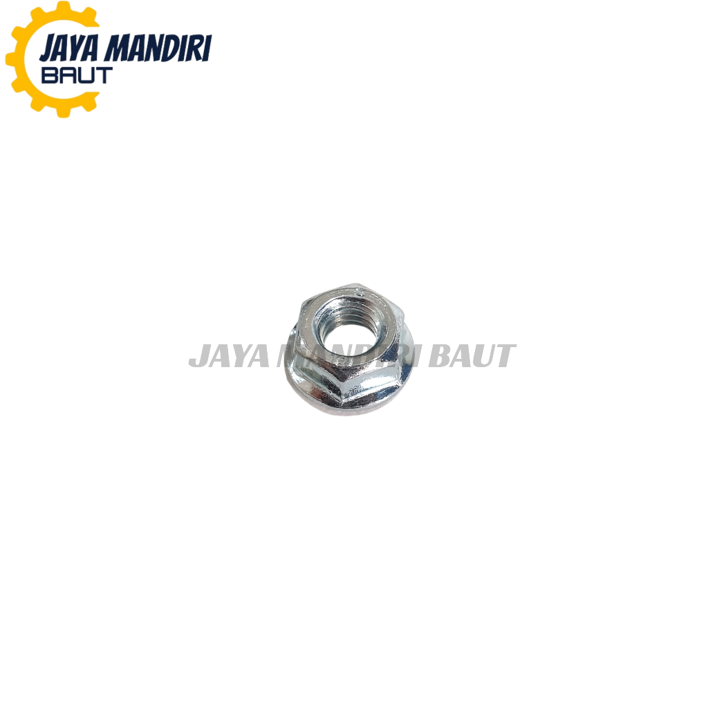 Mur Flange M6 6mm Baut 10 Putih Galvanis Nut Gerigi