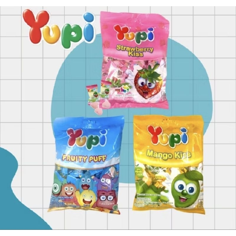 

Yupi Manggo Kiss / Yupi Strawberry Kiss / Yupi Fruity Puff 1 bungkus 120gr