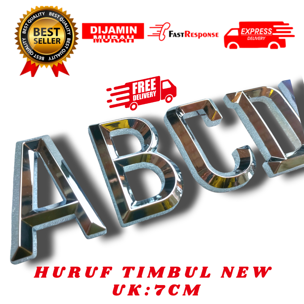 HURUF/NOMOR PLAT MOBIL SATUAN/GROSIR - CHROME MEWAH MALAYSIA 7cm / LANCIP S5 MALAYSIA