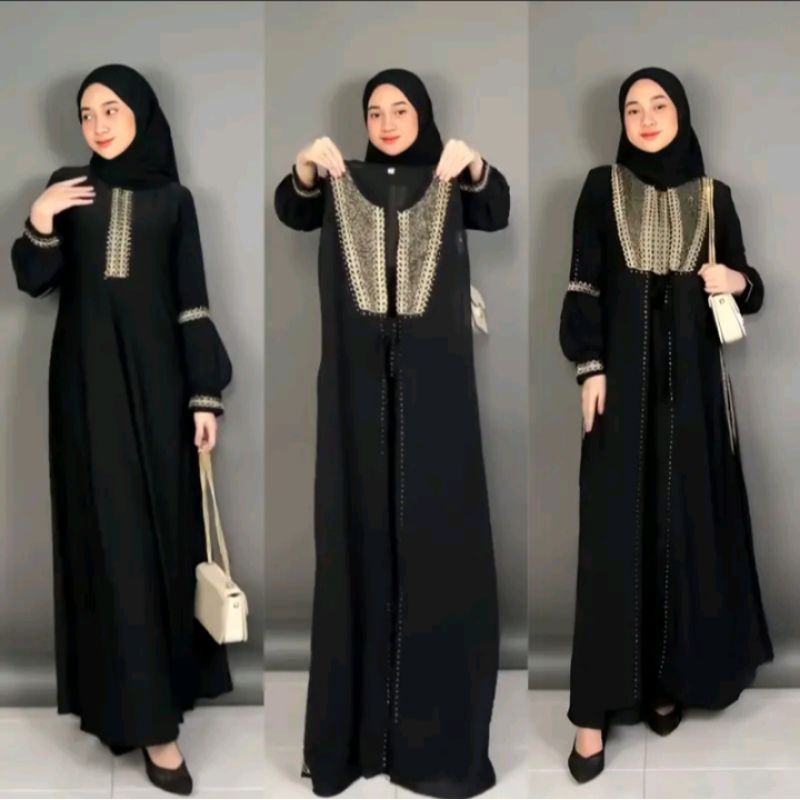 (D-three Fashion) TERBARU ABAYA Turkey JERSEY BUSUI PISAH ROMPI TANGAN BALON