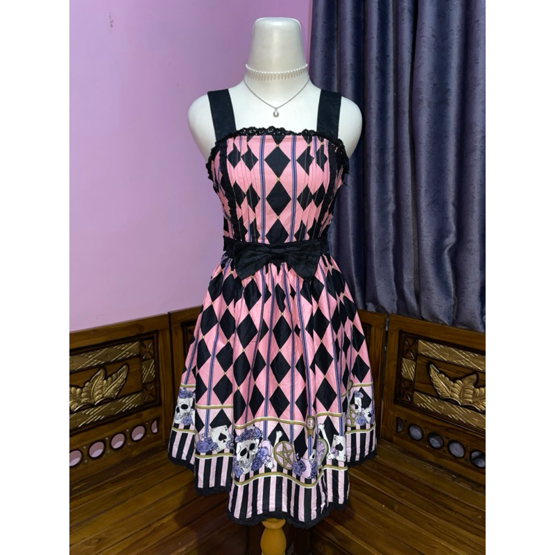 bodyline skull and diamond pink lolita dress jsk gaun lolita kawaii japanese (L580)