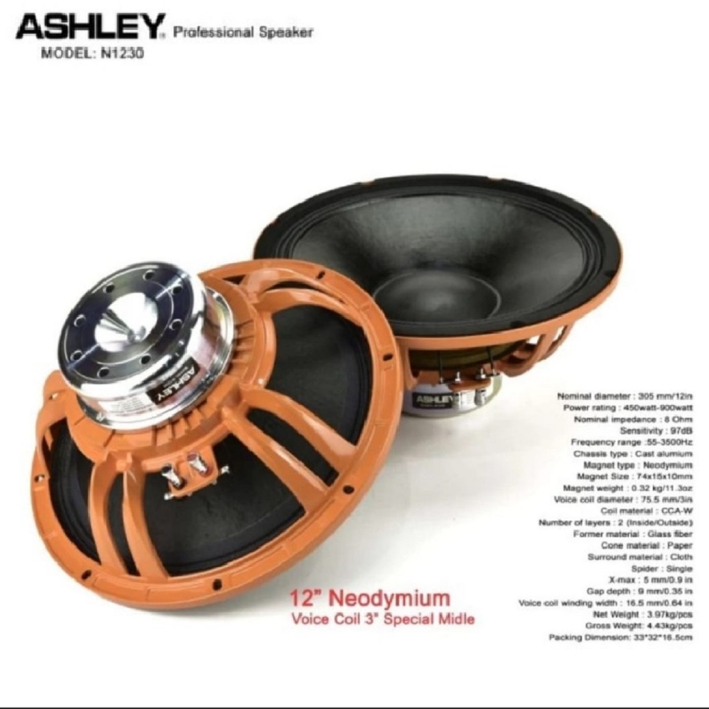 Speaker Component Ashley N 1230 Original 12 inch Neodymium N1230 Kompo