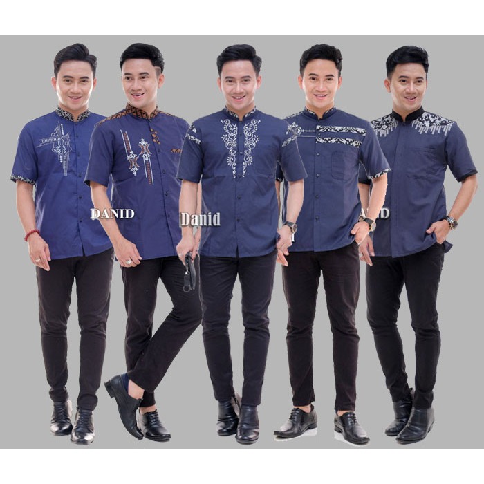 Baju Koko Pria Warna Navy | Model Terbaru Simple & Elegan Kombinasi Batik Bordir