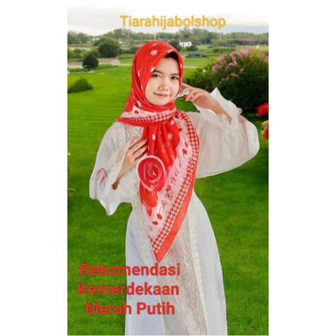 JILBAB SEGI EMPAT VOAL MOTIF MERAH PUTIH // kerudung segi empat voal motif BENDERA// hijab voal moti