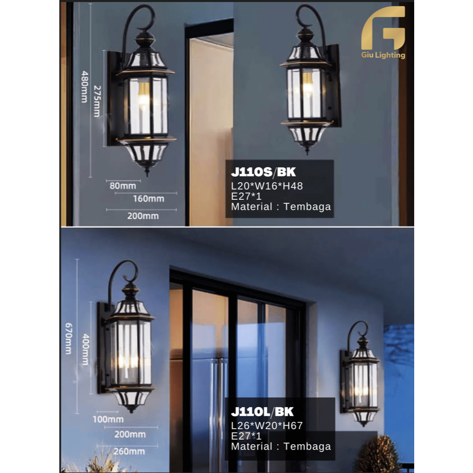 Lampu Outdoor Klasik J110S/BK | J110L/BK