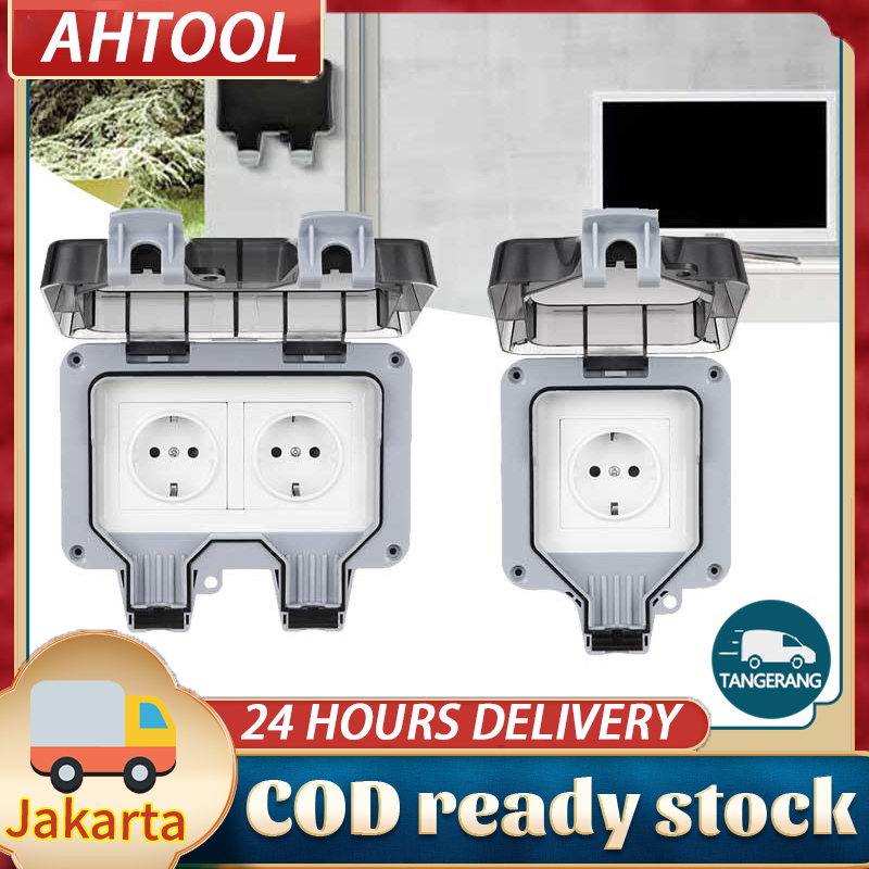 [Cod] Stop Kontak IP66 Outdoor Waterproof Socket EU Stop Kontak Anti Air Anti Hujan IP66 Colokan