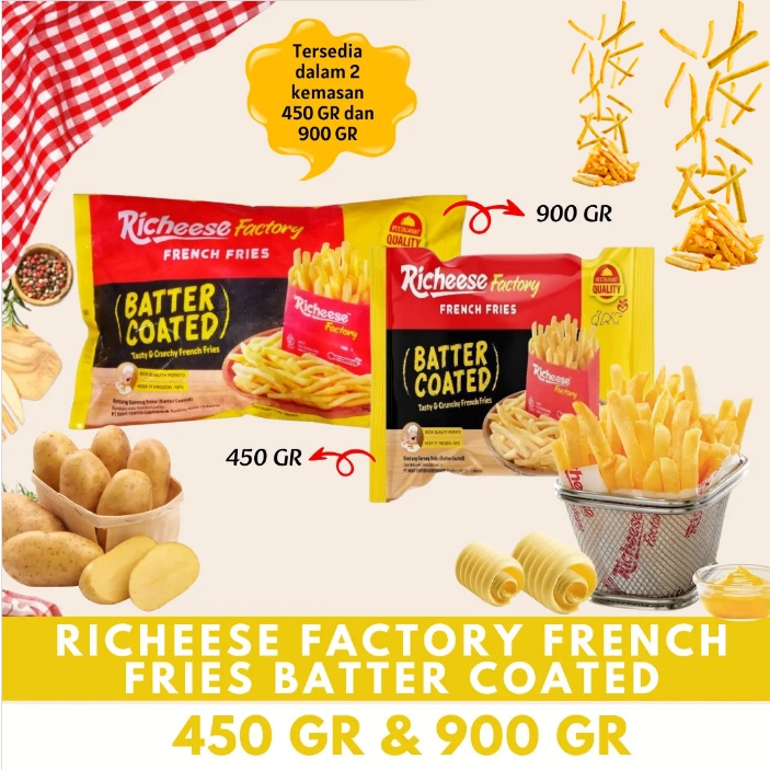 

RICHEESE Factory French Fries Shoestring (Batter Coated) 450gr 450 gram Kentang Goreng Mentega