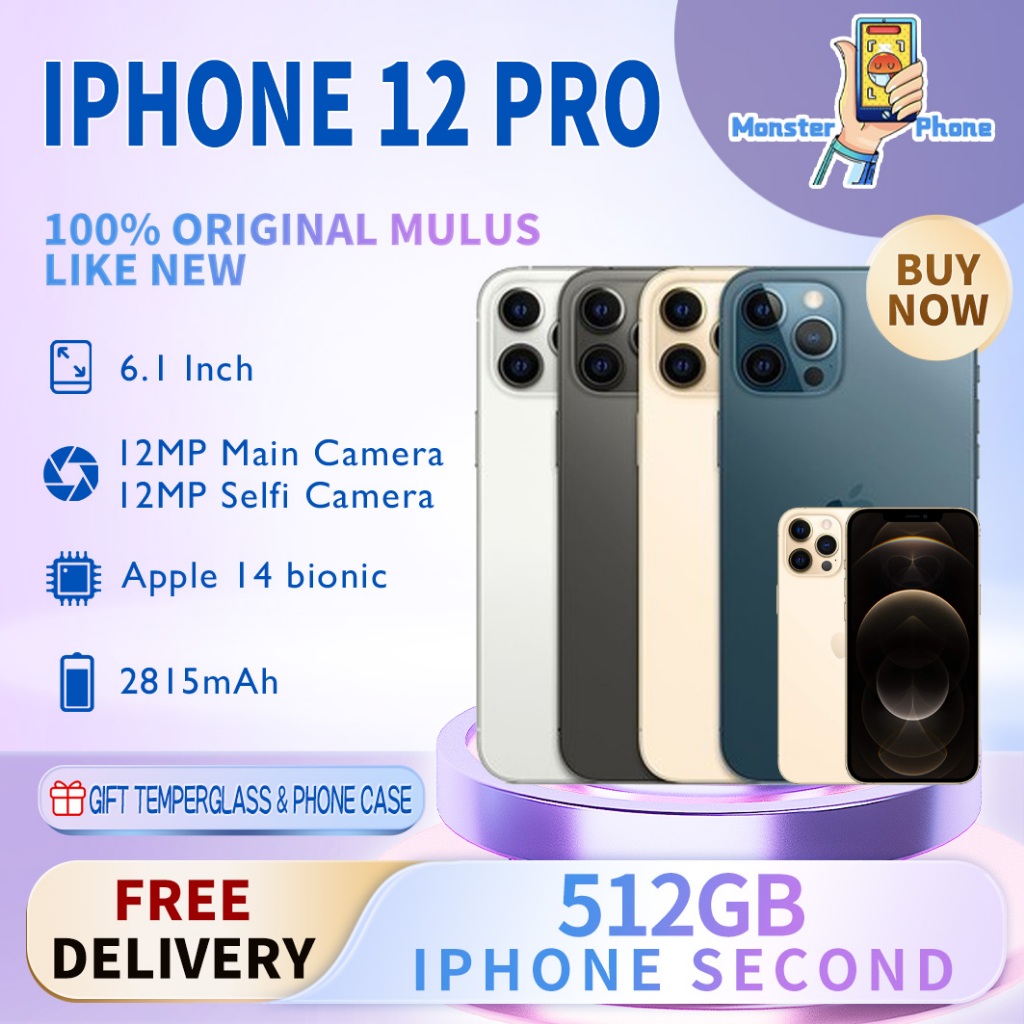 iPhone 12Pro 512GB Second Original100% INTER OLED-Original Fullset Mulus Normal Like New SmartPhone
