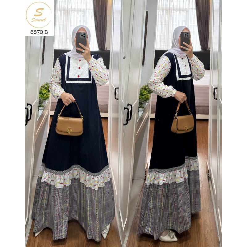 SYAINA 8870 by SEMUT | Gamis katun premium | Maxi dress wanita motif |