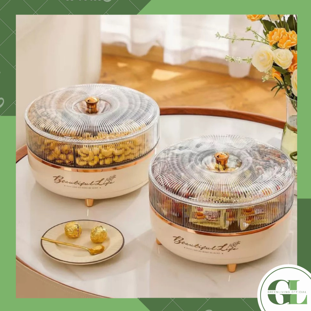 GREENLIVING Snack Box Toples 360 Putar Putih Aesthetic Kue Basah Kering dan Tutup 2 Tingkat Lebaran 