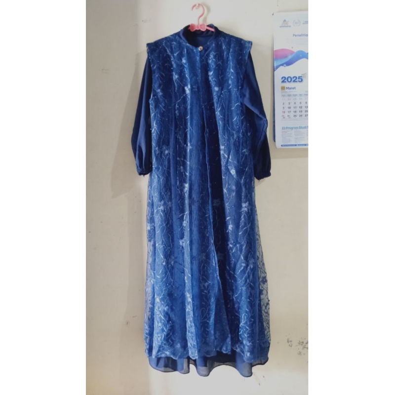 preloved set outer + hijab warna navy( gamis + outer + hijab )