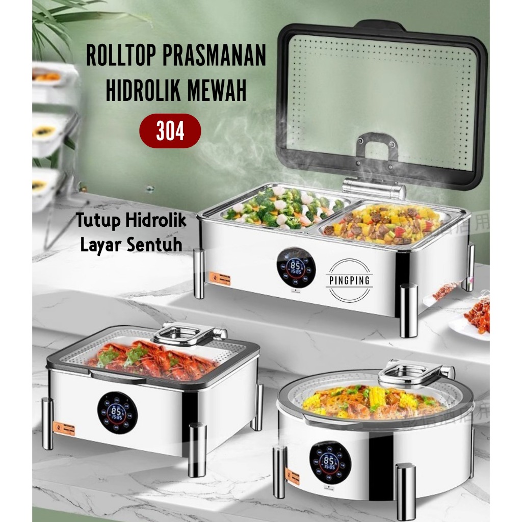 Rolltop Prasmanan Hidrolik Mewah 304 Stainless Tutup Hitam