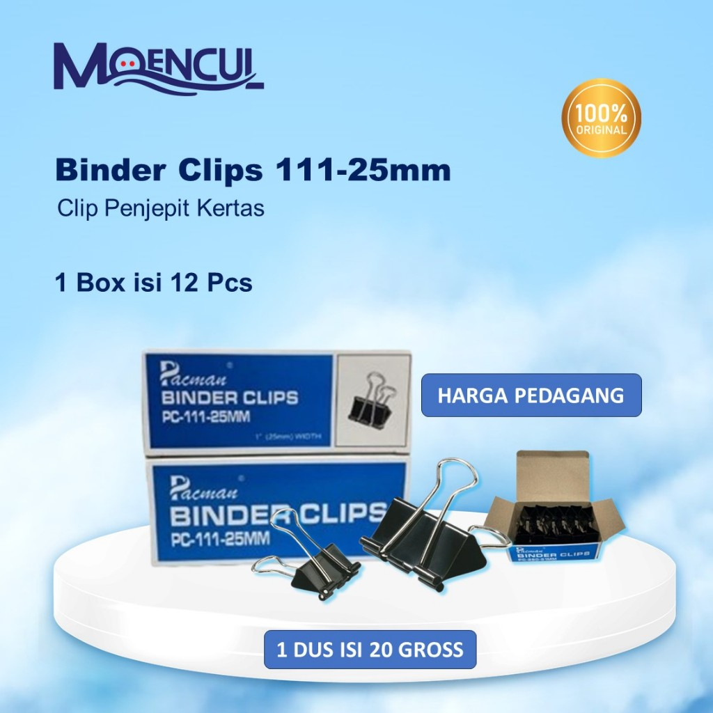 

1 Box isi 12 Pcs Binder Clips Pacman Ukuran 111-25MM / Penjepit Kertas Kecil, Sedang Dan Tebal