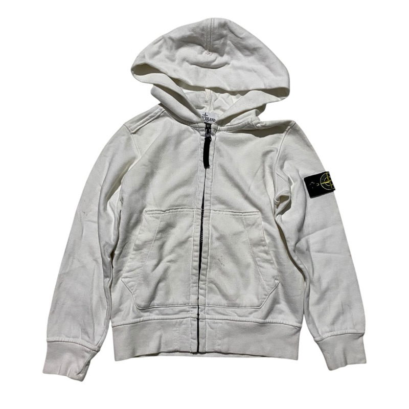 Stone island junior white zip hoodie