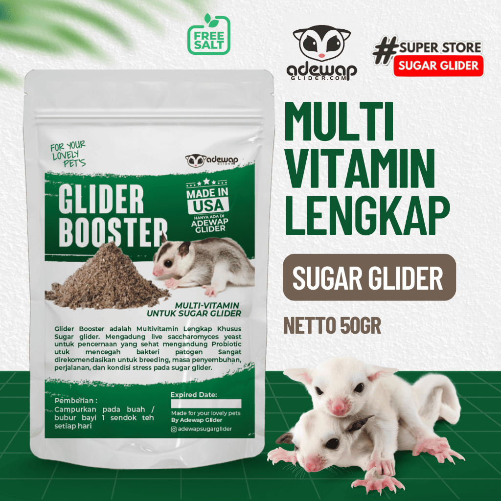 ADEWAP GLIDER Glider Booster Sugar Glider Probiotic & Saccharomyces For Over Grooming - 50 Gr