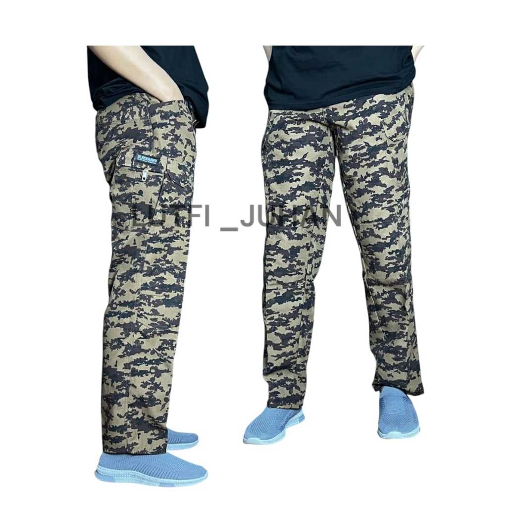 Celana Panjang Cargo Pria Motif Loreng Pramuka Tebal