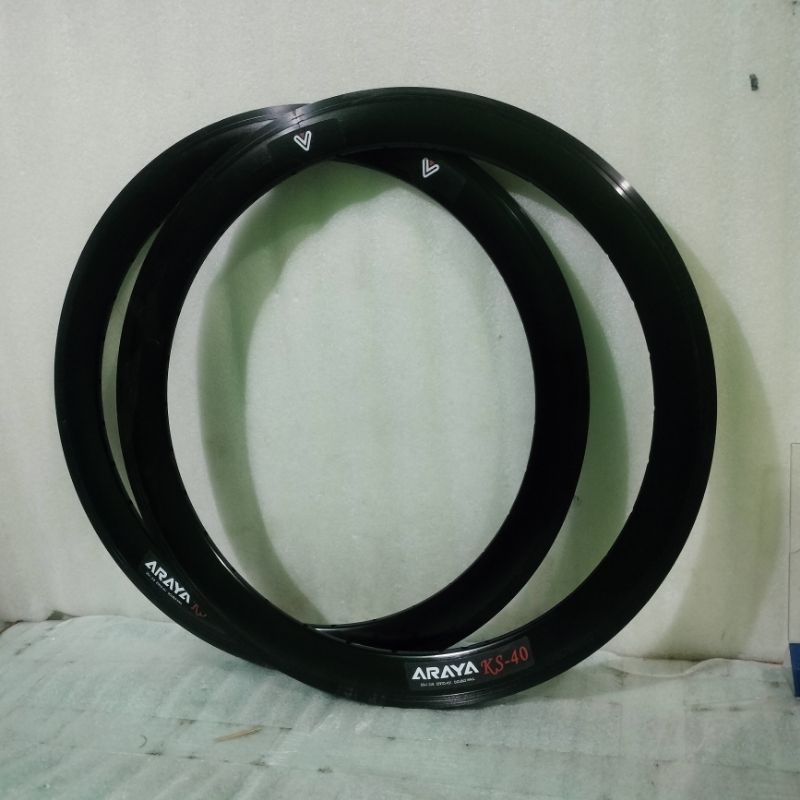 Velg rims 451 20 1 3/8 20+ 22 inch Araya KS-40 double wall 28 32 36 hole brakeline hitam untuk seped