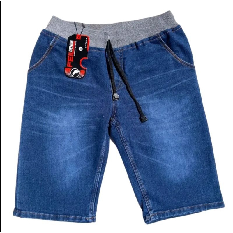 Celana Pendek Pria Jeans Kolor Rip Pinggang Karet Kualitas Distro|Celana Santai Pendek Jeans Cowok 1