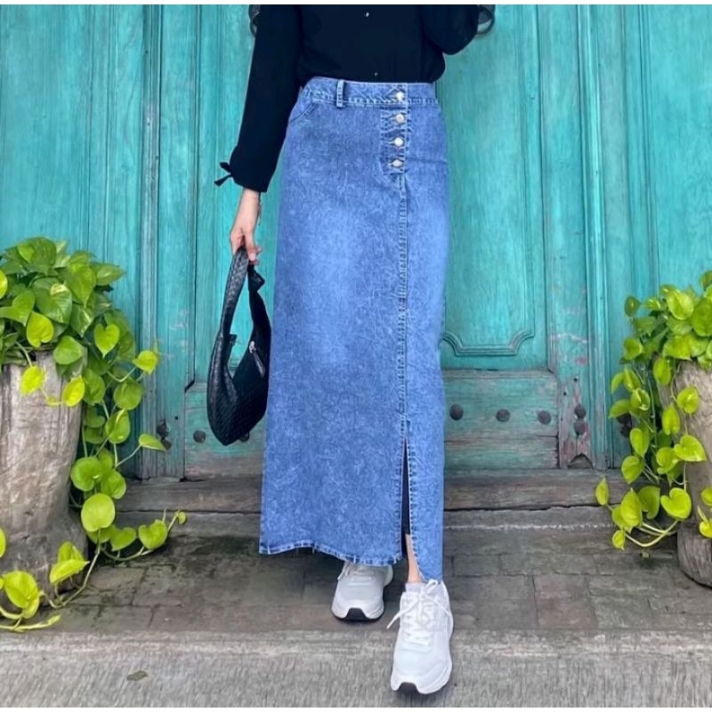 Rok Jeans Rebeca Belah Samping Terbaru Rok Jeans Wanita Panjang Rok Wanita