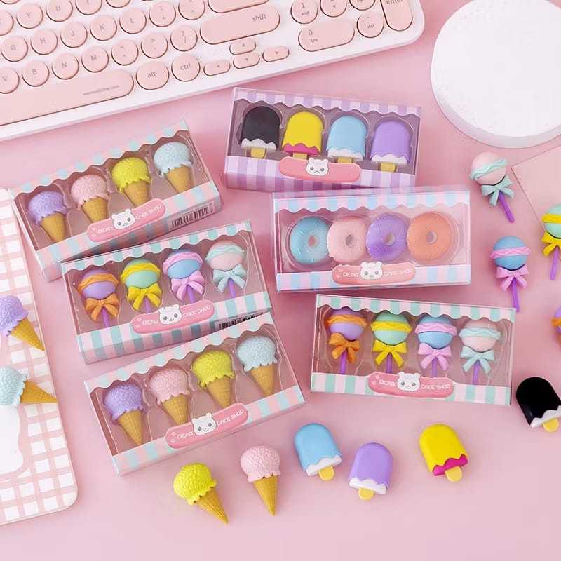 

Set Penghapus Karakter Lucu 4 pcs Bentuk Es Krim Donat Lolipop Cute Eraser Anak Sekolah Hadiah Souvenir Alat Tulis Murah
