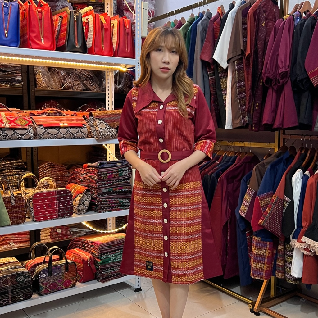 Etnik Tenun Ulos Dress Wanita Tenun Ulos Motif Etnik Model Kancing Mutiara Tersedia Ukuran Sampai 4X