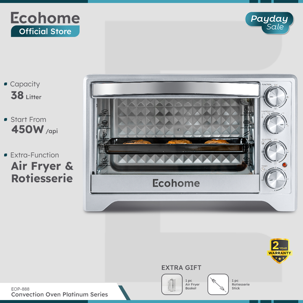 ECOHOME Oven Platinum Series EOP888 38L Capacity Low Watt with Air Fryer and Rotisserie Function