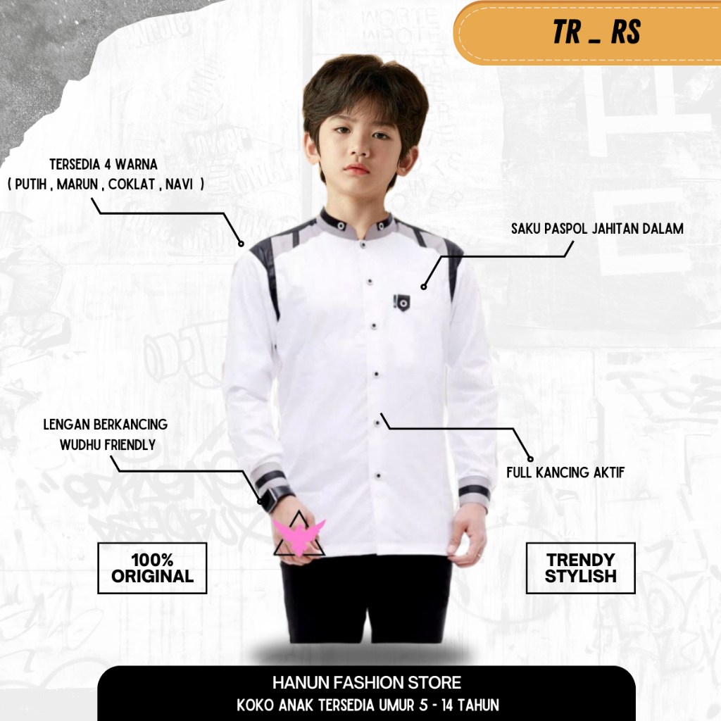 baju koko anak cowok putih lengan berkancing bahan katun baju koko anak laki laki umur 5 sampai 14 t