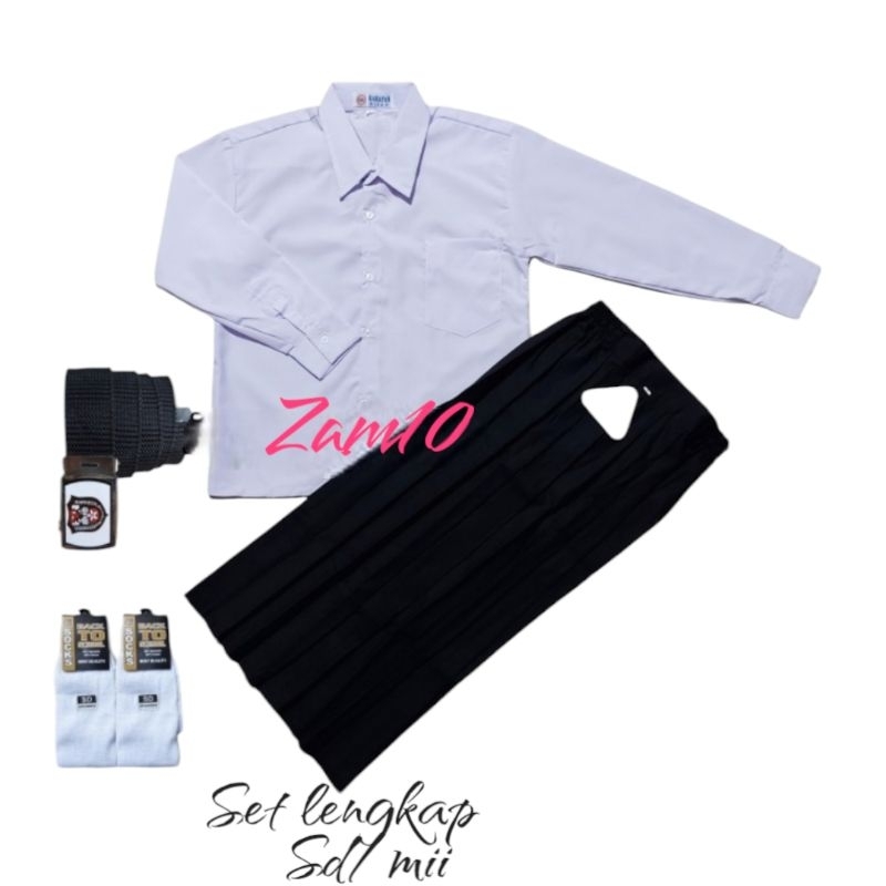 set lengkap baju putih polos panjang rok panjang hitam sd/mii anak perempuan