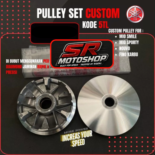 PULLEY 1 SET CUSTOM BUBUT + KEROK JALUR PULI PART KODE 5LW 5TL UNTUK MOTOR MIO SMILE MIO GARNIS MIO 