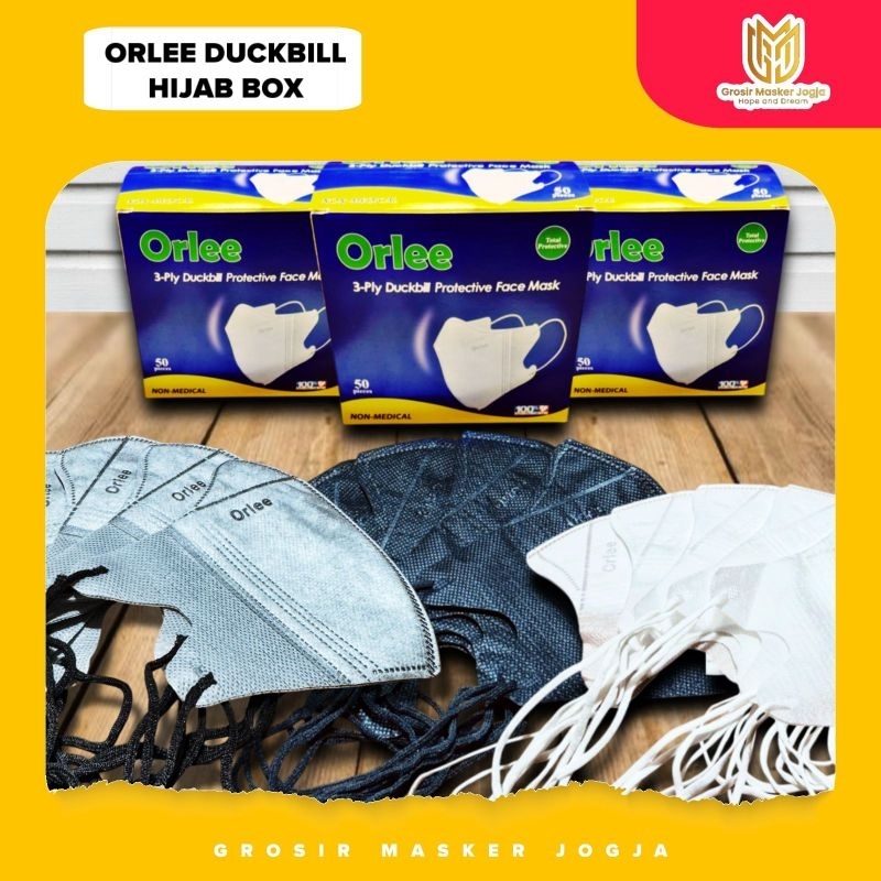 Masker Orlee Duckbill Hijab 3 Ply Isi 50 Pcs Hitam Putih ABU Headlopp