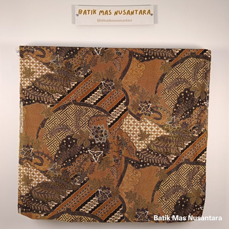 ( Perpotong ) Kain Batik Halus Premium Motif Buketan Parang Kawung Sogan | Warna Coklat Hijau Emas E