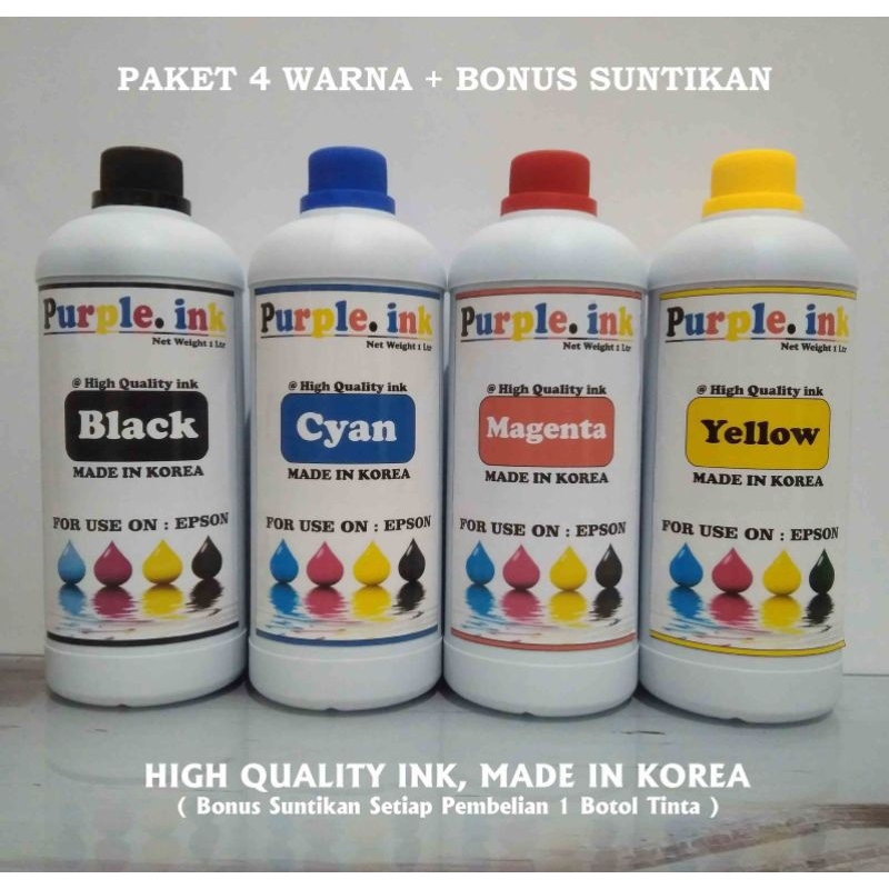 Tinta Refill Printer Epson 1 Liter Purple ink - Paket 4 Warna
