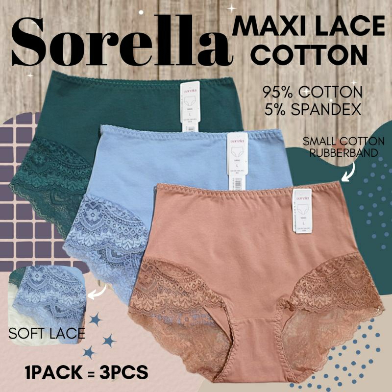 sorella maxi lace cotton panty pack/celana dalam wanita branded katun murah