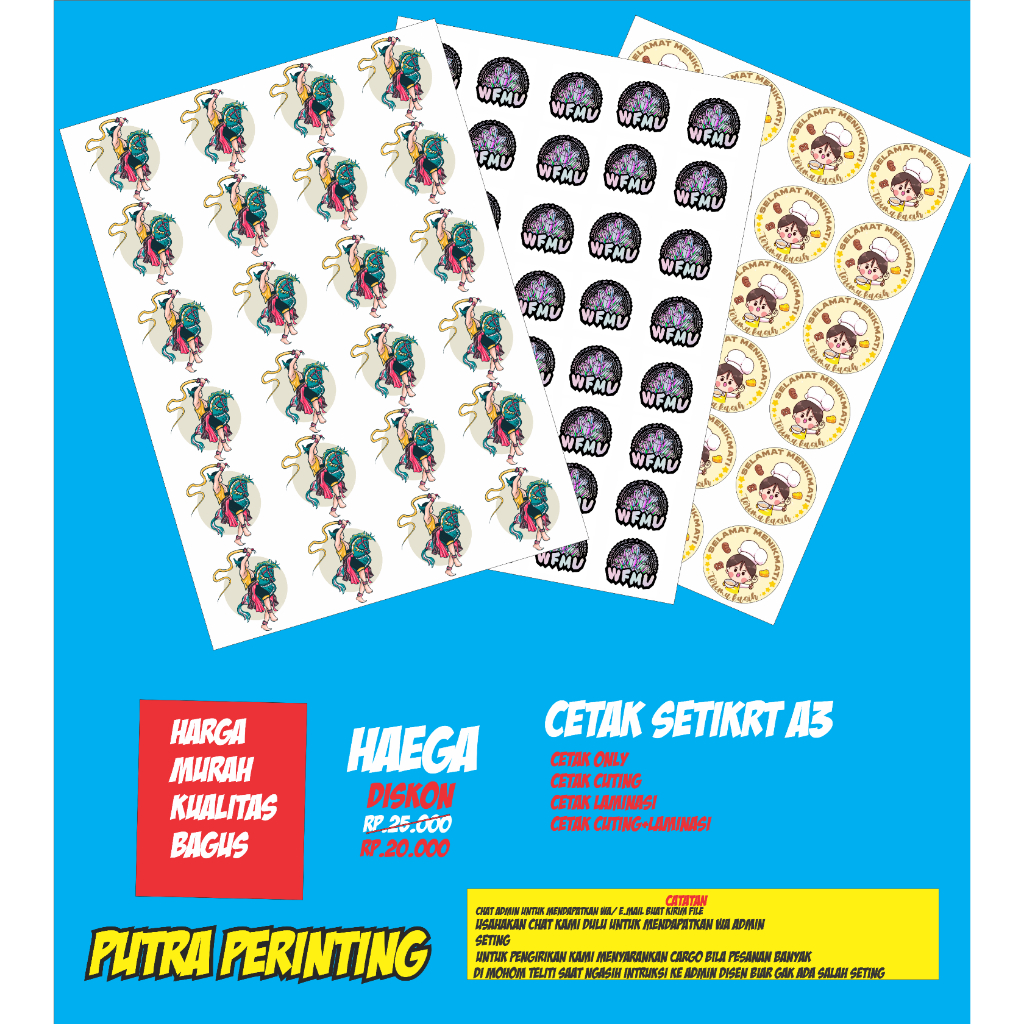 

cetak Sticker label A3+ Cromo + CUTTING