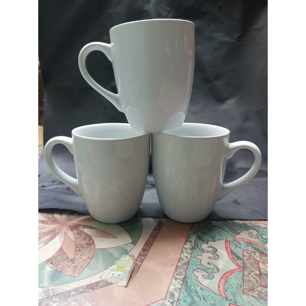 Gelas Mug Keramik Sedikit Reject Polos Tibuah gelas 310ml dapat 3 buah sudah termasuk box pergelas
