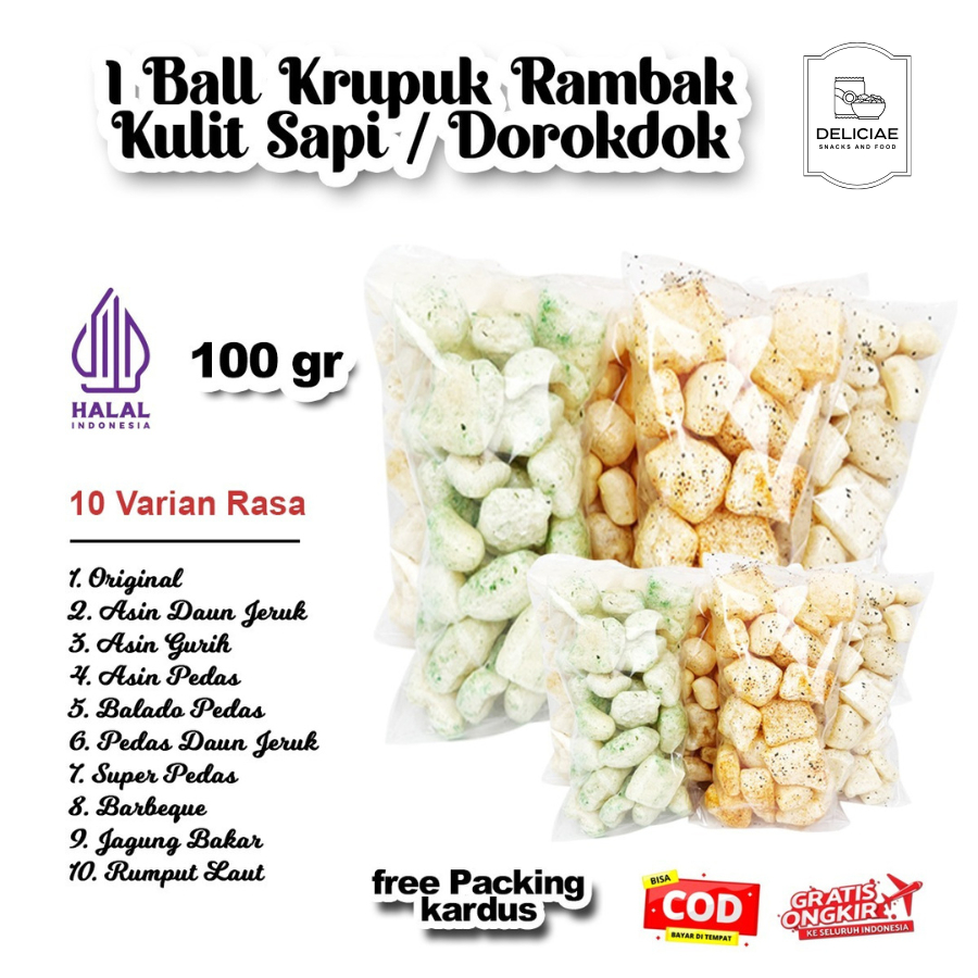 

100 gr Dorokdok Kerupuk Rambak Kulit Sapi Asli Halal Berbagai Rasa
