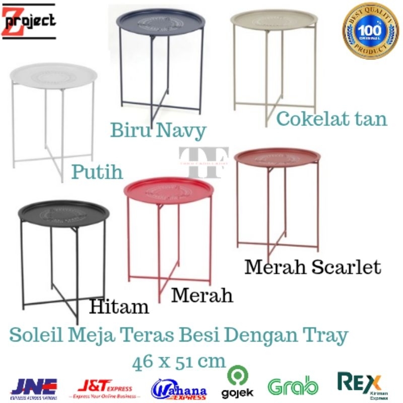 SOLEIL MEJA TERAS DENGAN TRAY 46x51 cm / Meja Besi Lipat / Meja Kopi Taman / Meja Besi Bulat / Coffe