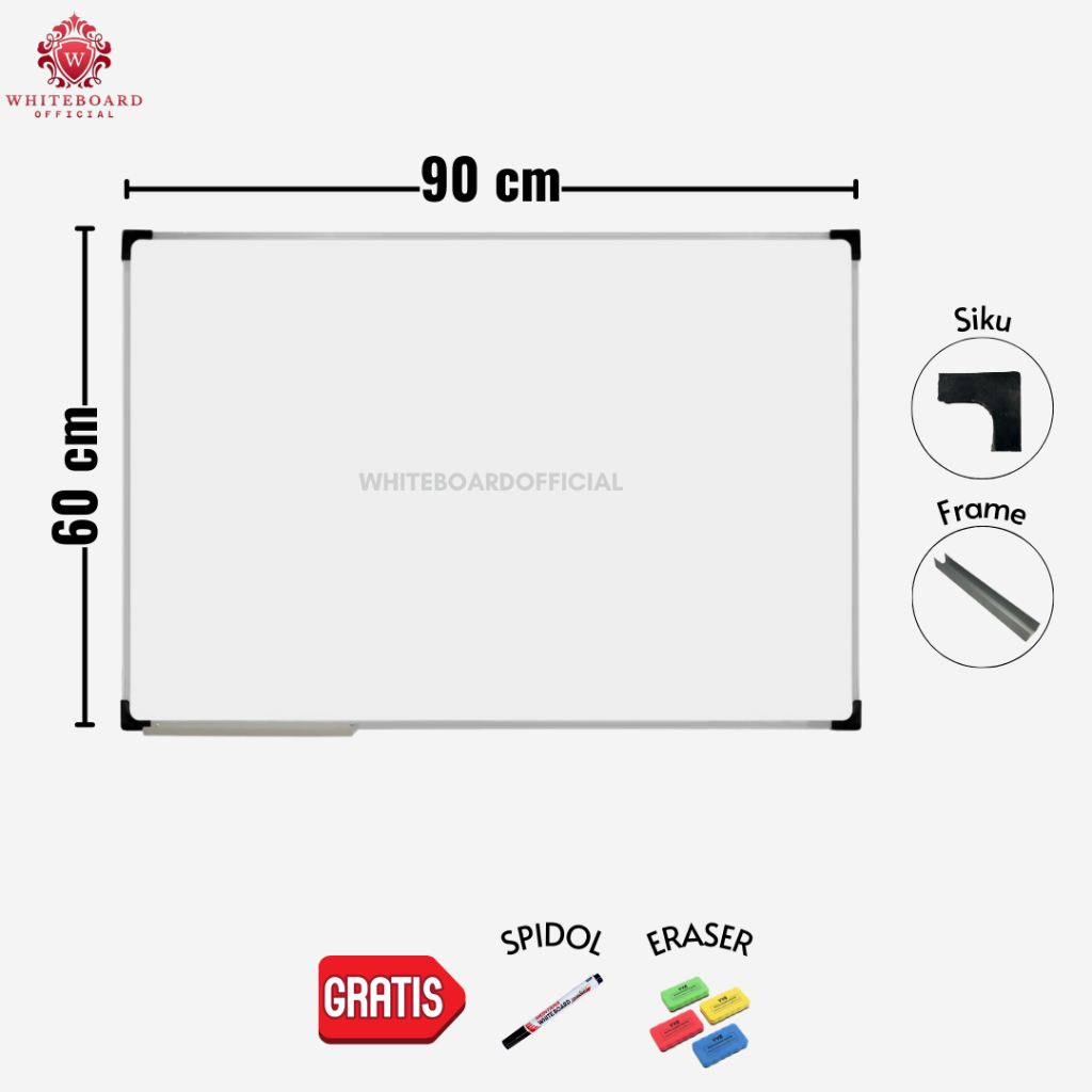 

RAIJIN Papan Tulis White Board 60x90cm / Whiteboard Non Magnet Gantung Mudah Ditulis & Dihapus