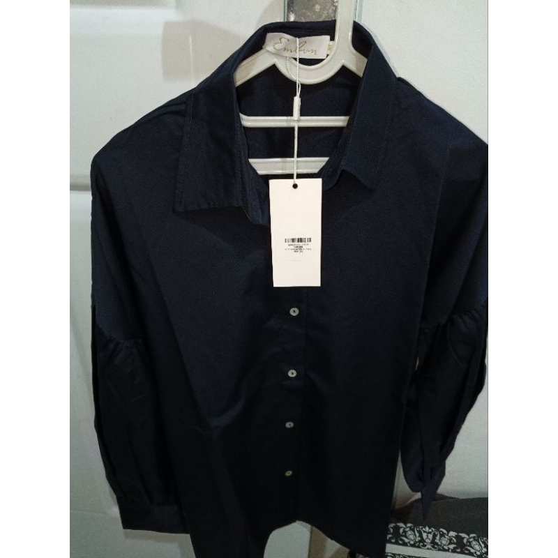 Nada Puspita Embun New Puff Sleeved Shirt M Navy Blue